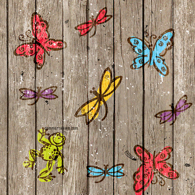 Frog Butterfly Wood Background